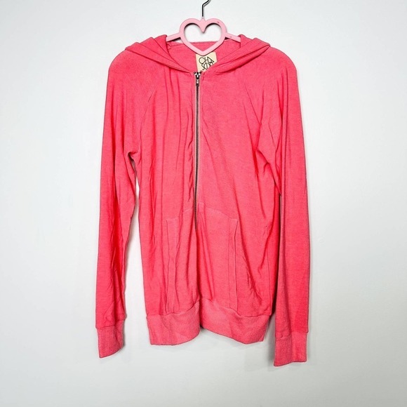 Chaser NWT Full Zip Lightweight Split Kangaroo Pocket Hoodie Pink Size Medium - Picture 1 of 5